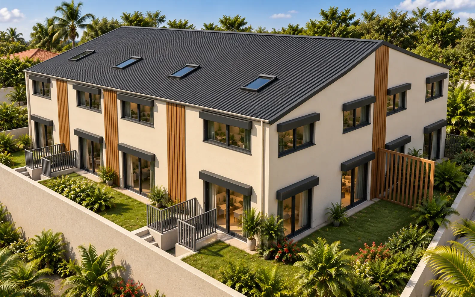 Perspective du projet Chic & Gold à Friar's Bay, vue sur les jardins privatifs